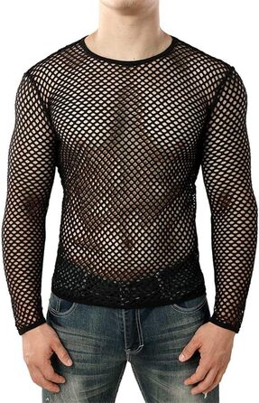 Прозора чоловіча футболка з довгим рукавом, мереживна, для клубів та вечірок, біле топ