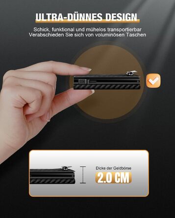 Чоловічий шкіряний картхолдер dwnkove Slim Wallet: смарт-гаманець з Pop-Up механізмом, RFID захистом, відділенням для монет та вікном для ID, Carbon Design