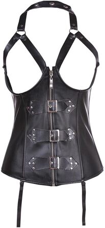 Корсет жіночий EUDOLAH з металевими ребрами, шкіряна застібка-блискавка, чорний, розмір M