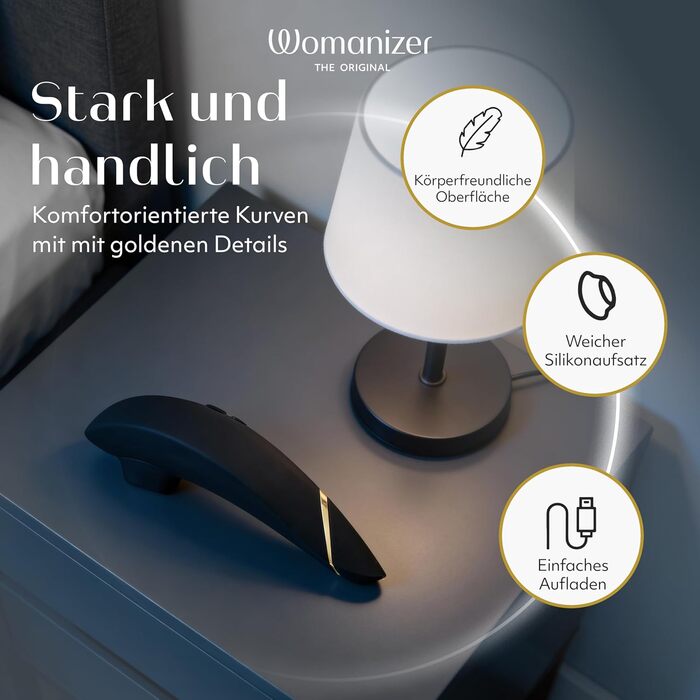 Womanizer Premium - вібратор для клітора з ефектом тиску, чорний та золотий | Інтимна іграшка для жінок | Секс-іграшки для дорослих, для пар | Подарунок для жінок