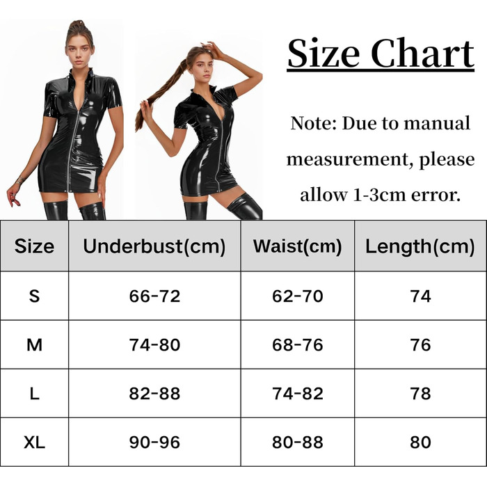 Міні-сукня з еластичної шкіри на блискавці, облягаюча, чорна (S, короткий рукав)