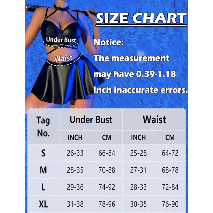 Костюм Adigau Dessous з екошкіри: бюстгальтер, трусики, мініспідниця. Чорний набір для клубів та вечірок з ланцюжком