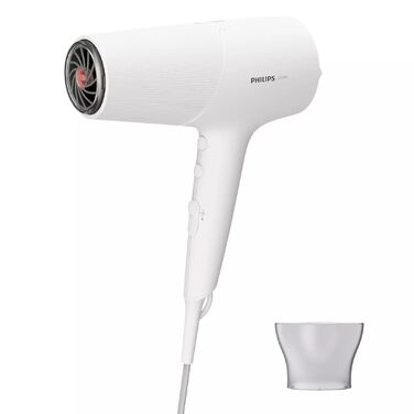 Фен для волосся Philips 5000 Series BHD500/00 з технологією ThermoShield, іонізацією, 2100 Вт, білий, з вузьким соплом та дифузором для об'єму