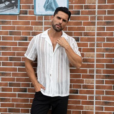 Чоловіча прозора сорочка-сітка Abehik Kurzarm Rave Shirt для вечірок та клубу, сексуальний набір для Swingercub (білий, XXL)