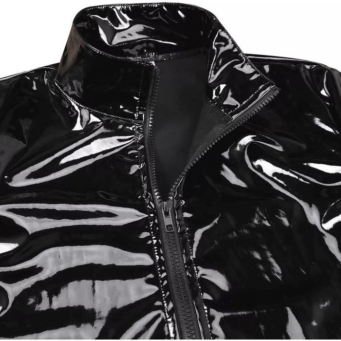 Сексуальний костюм з латексу та шкіри для чоловіків: боді, футболка, жилет, чорний XL