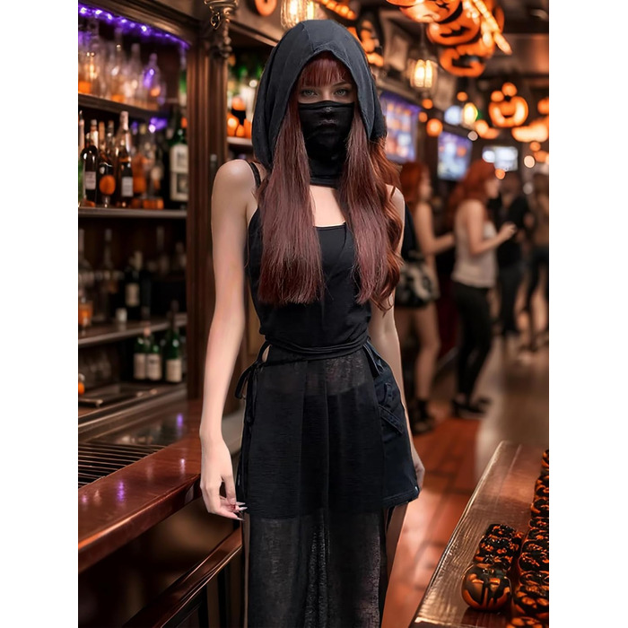 Прозора готична сукня Mingnos для рейв-вечірок, чорна з вирізами, з високим розрізом, для EDM фестивалів, клубів та вечірніх виходів. Розмір L