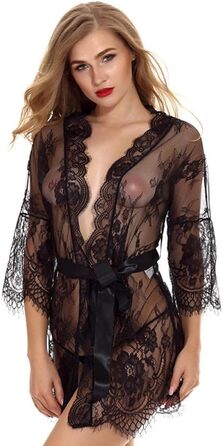 Жіноча спідня білизна: сексуальний G-string, мереживна піжама-боді, прозора babydoll, нічна сорочка, еротична білизна для жінок, великі розміри (чорний, S)