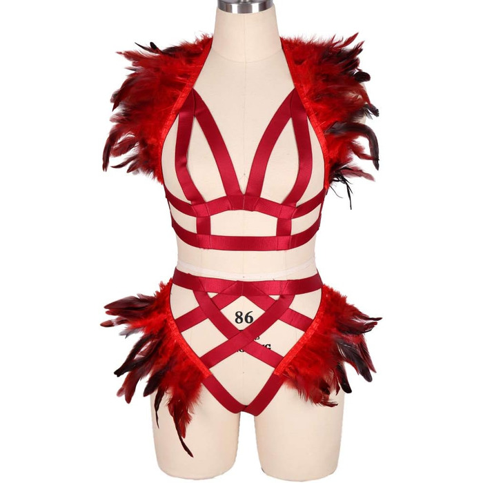 Жіночий корсет з пір'ям BBOHSS: набір накладки на плечі, крила, готичний стиль, Burning Man, спідня білизна, мереживні стрічки, аксесуари. Білий (універсальний розмір, винний)