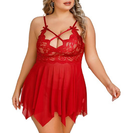 Сексуальна нічна сорочка з мереживом KNDSSMY для жінок, прозора бабідол, нічна сорочка з мережива, великі розміри, танга, червоний XXL