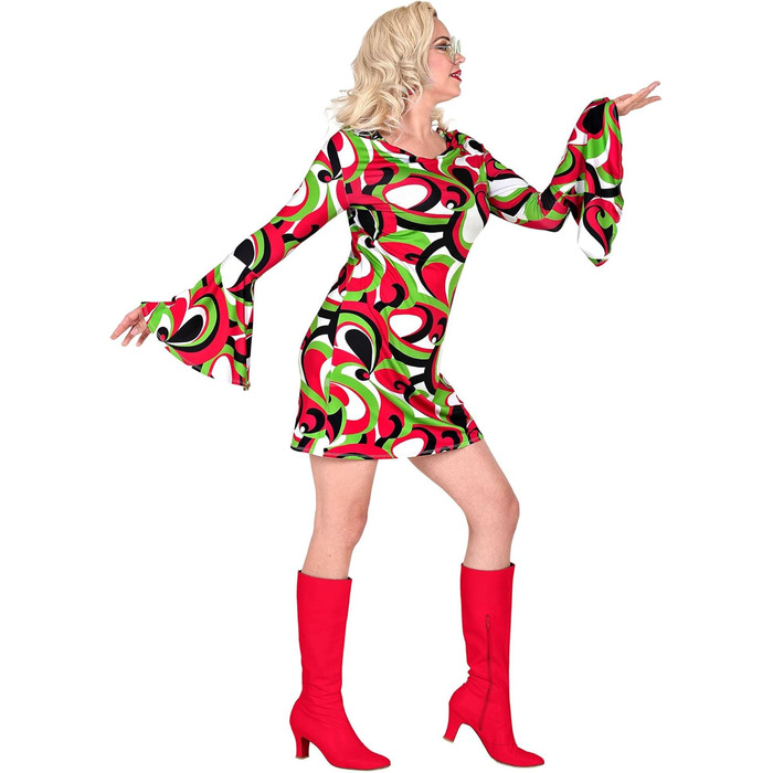 Сукня 70-х років WIDANN ILANO для вечірок, карнавалу, фестивалю, з тропічним візерунком (XS, Vintage Waves)