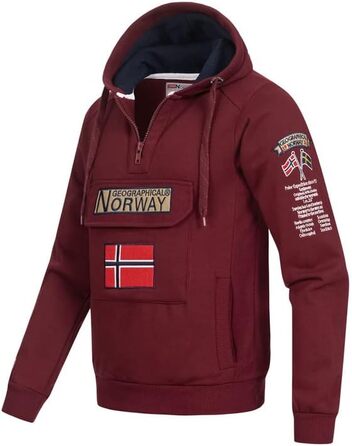 Чоловіча толстовка на блискавці з капюшоном Geographical Norway Gymclass, теплий світшот з кишенею-кенгуру, бордовий (M)