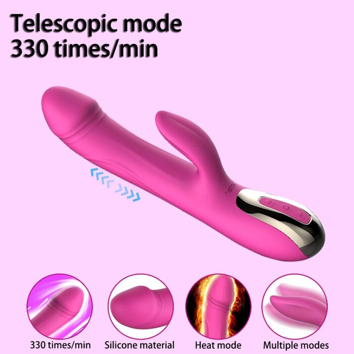 Вібратор Rabbit Silikon Dildo з 7 режимами вібрації, нагріванням та стимуляцією клітора та G-точки. Еротична іграшка для жінок, колір: рожевий