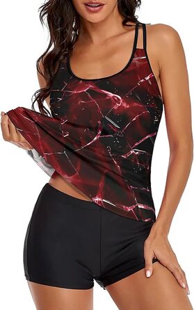 Танкіні жіночий купальник з шортами, комплект з двох частин, літній, чорний, червоний (S)