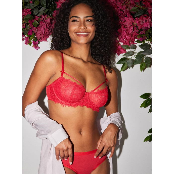 DOBREVA: мереживний бюстгальтер push-up з кісточками, balconette, червоний (95D)