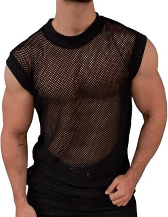 Чоловіча футболка з мережива з прозорою сіткою, чорна. Підкреслює мускулатуру.