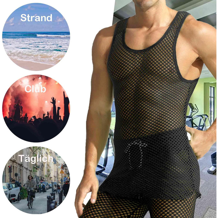 Чоловіча сітчаста футболка QiaTi з прозорим дизайном, довга модель (XL, чорний)