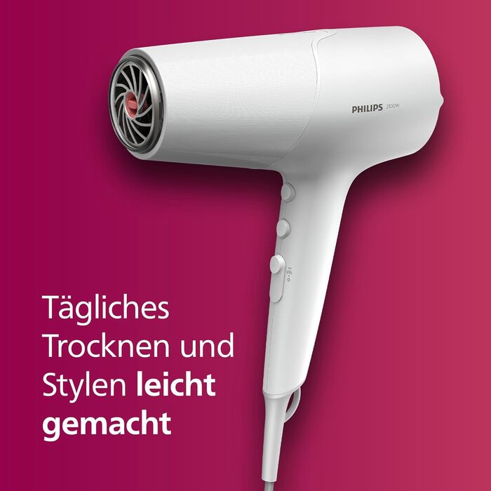 Фен для волосся Philips 5000 Series BHD500/20 з технологією ThermoShield, іонізацією, 2100 Вт, білий, з диффузором та стилізуючою насадкою
