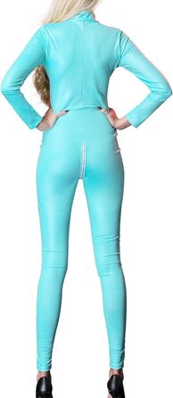 Жіночий боді з еластичної шкіри, облягаючий, з V-подібним вирізом, на блискавці, для клубу (XL, Синій)