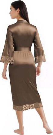 Халат жіночий BABEYOND довгий/короткий, однотонний, мереживний, атласний, шовковий, кімоно, літній, кава