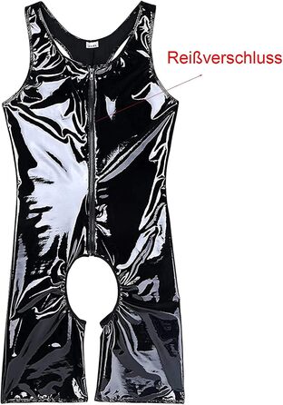 Чоловічий боді з лакованої шкіри, сексуальний, на блискавці, мокрий ефект, для вечірок, фетиш, бондтаж, чорний (XL)