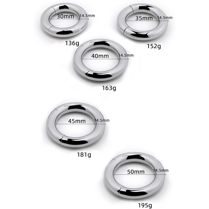 Набір з 3 шт. магнітних кілець для статевих органів з нержавіючої сталі (5 розмірів)