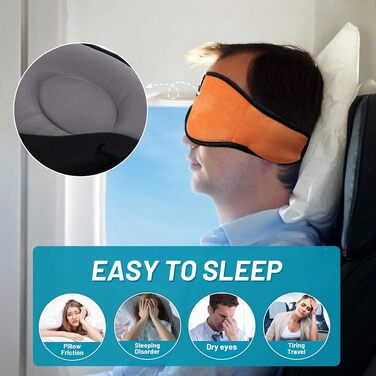 Bluetooth-навушники-маска для сну Schlafkopfhörer, 3D маска на очі з HD-стереодинаміками, регульована та миюча, для сну на боці, подорожей, йоги та медитації, помаранчева