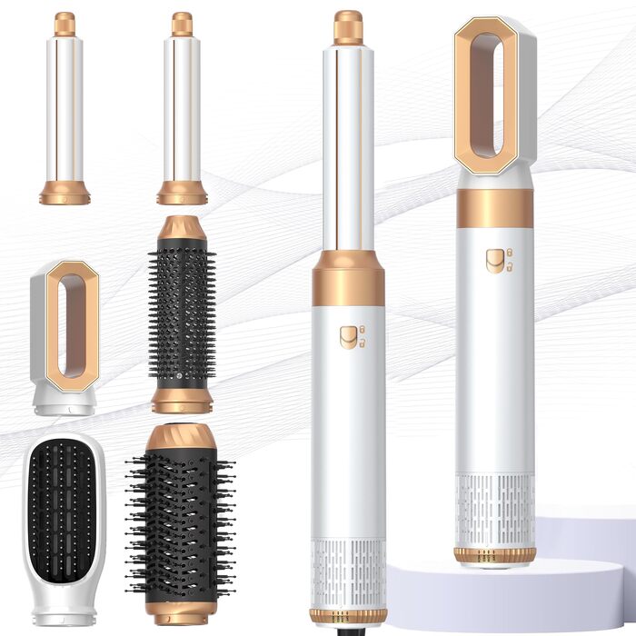 Мультистайлер для волосся 6 в 1 MogaWave Hairstyler Pro Airbrush: фен-щітка, автоматичний курлер та вирівнювач для об'єму, завивки та гладкості, бежевий