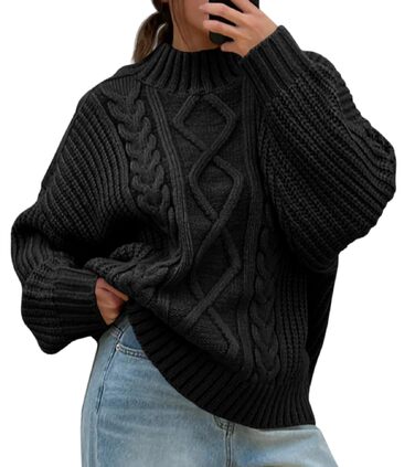 Жіночий в'язаний светр Imiy Bea Oversized з коміром-стійкою та гудзиками збоку, чорний, розмір L