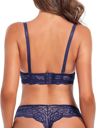 SHEKINI Комплект нижньої білизни: бюстгальтер та труси з мереживом, знятні бретелі, push-up, кісточка, сексуальна спідня білизна, стринги, танга, для жінок (Блакитний, 85B)