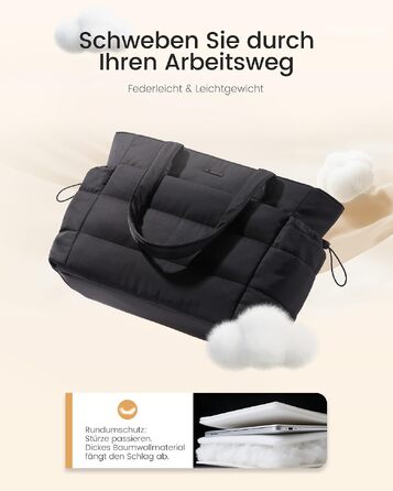 Жіноча сумка-шопер LOVEVOOK велика м'яка сумка (Puffer Bag) для роботи та ноутбука 15.6 дюймів, чорна (комплект 2 шт)