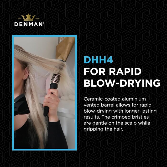 Кругла щітка для волосся Denman Medium Head Huggers DHH4 для об'єму та вирівнювання, рожеве золото та чорний, Large