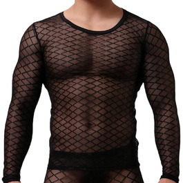 Чоловіча футболка з довгим рукавом Maeau, сітка, ромби, прозора, спортивна, M-XL, чорний колір
