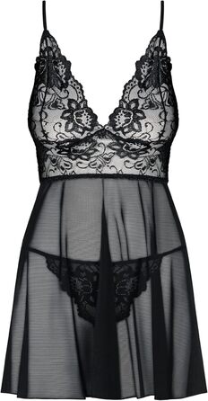 Сексуальний жіночий комплект спідньої білизни Obsessive: babydoll з мереживом та танга, подарункова коробка, чорний, L-XL