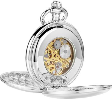 Чоловічий кишеньковий годинник ShoppeWatch з ланцюжком, механічний з ручним заводом, вінтажний стиль стімпанк 1920-х років, сріблястий