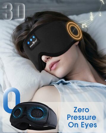 Маска для сну з Bluetooth-навушниками MUSICOZY, 3D маска для повного затемнення, м'які бездротові навушники для сну, медитації та подорожей, Bluetooth 5.4, 16 годин роботи