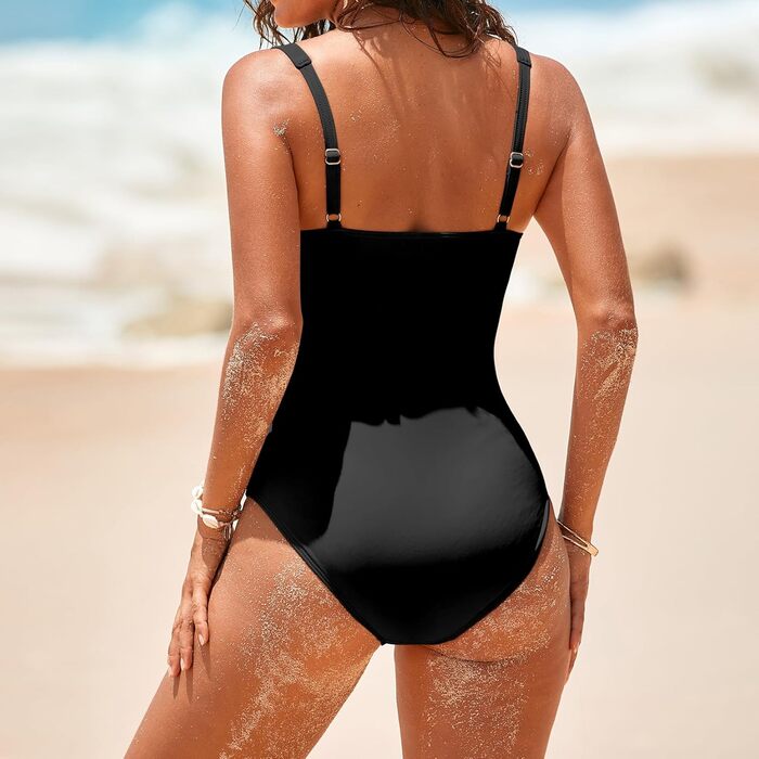 Чорний купальник для жінок з високою талією, push-up, великі розміри, модель monokini з рюшами, витончений дизайн