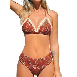 CUPSHE БІКІНІ СЕT: V-подібний виріз, зав'язки на шиї, висока талія, квітковий принт, мереживо, двочастинний купальник