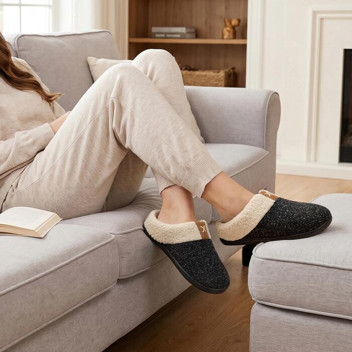 Жіночі теплі капці ULTRAIDEAS з плюшу та піною з пам'яттю (Memory Foam), м'які домашні та вуличні тапочки, чорні, розмір 40/41 EU