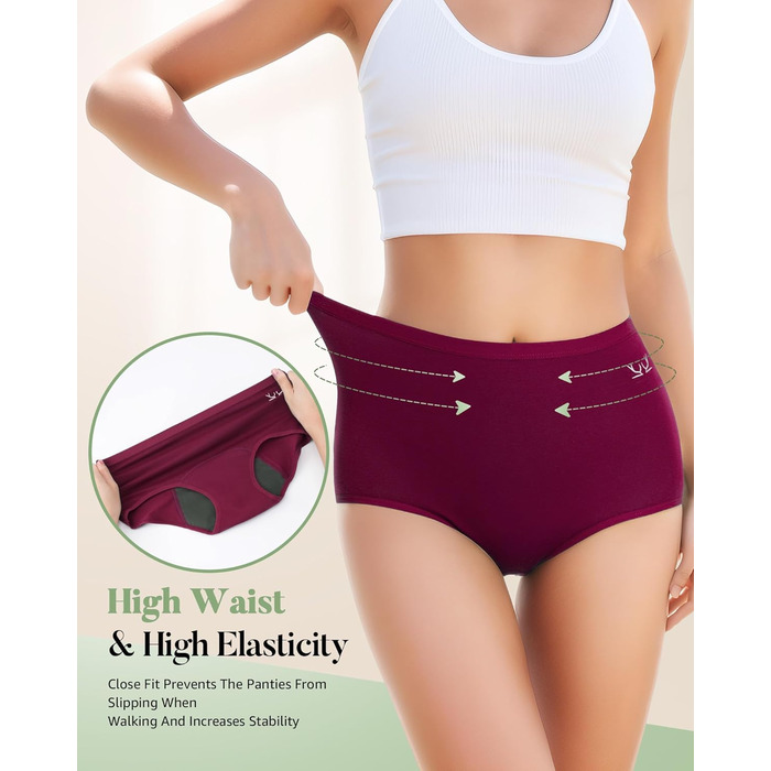 Труси для критичних днів TANSTC з сильною поглинанням, бавовна, для жінок та дівчат, висока талія, 3 шт. (Темно-синій + Чорний + Бордовий, XL)