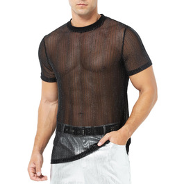 Чоловіча футболка Casey Kevin Herren з прозорою тканиною, коротким рукавом, чорна - Sparkle & Shine