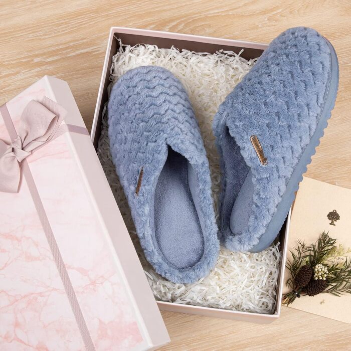 Жіночі домашні капці LongBay з ефектом пам'яті Memory Foam та плюшевим підкладом, протиковзкі капці (розмір 38/39 EU, сині)