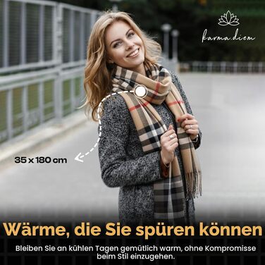 Унісекс шарф у клітинку KARMA.DIEM London Style, м'який зимовий шарф для жінок та чоловіків, пісочно-бежевий, 35x170 см