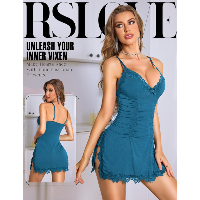 Babydoll RSLOVE для жінок - сексуальна нічна сорочка з мереживом, блакитний/зелений (S)