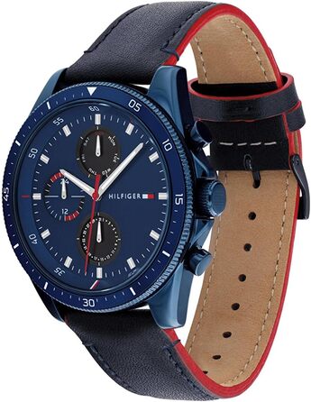 Чоловічий кварцовий годинник Tommy Hilfiger з комбінованим ремінцем зі сталі та шкіри (синій)