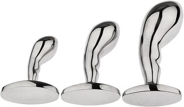 Анальний дildo з нержавіючої сталі для чоловіків та жінок - 3 розміри, вигнутий, безпечна основа