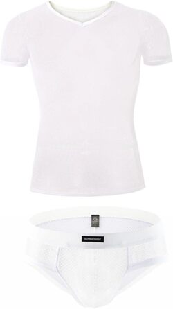 Сексуальний чоловічий комплект: футболка-сітка, боксер-шорти, комплект нижньої білизни Mingxinshangdian, білий, розмір M