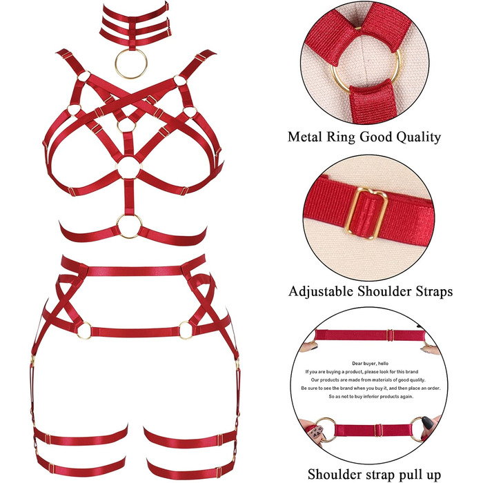 Жіночий корсет-накидка з ремінцями Банссгот. Набір сексуальної білизни в готичному стилі, червоний колір. Регульований розмір, стрінги, готичний раве-стиль