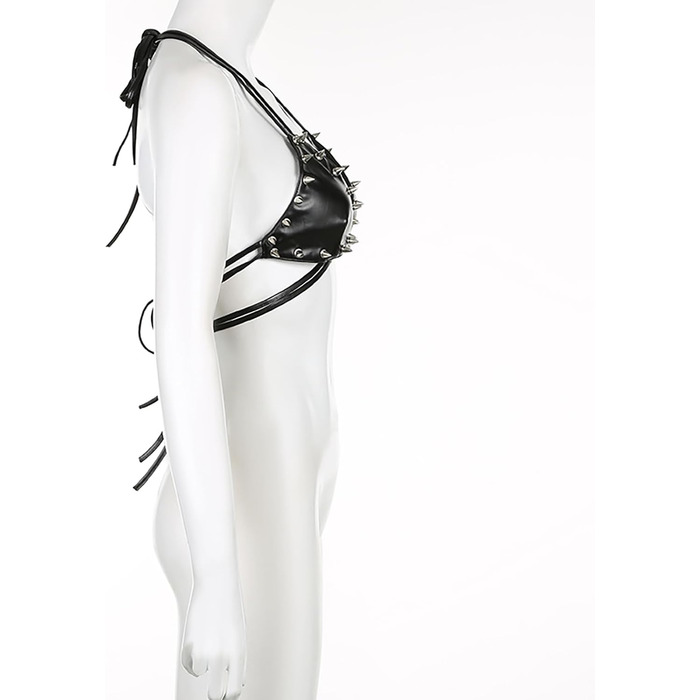 Топ FlyCC Rave з PU-шкіри для жінок: бралетт, рімінці, кроп-топ, ідеально для вечірок, танців та музичних фестивалів (чорний)