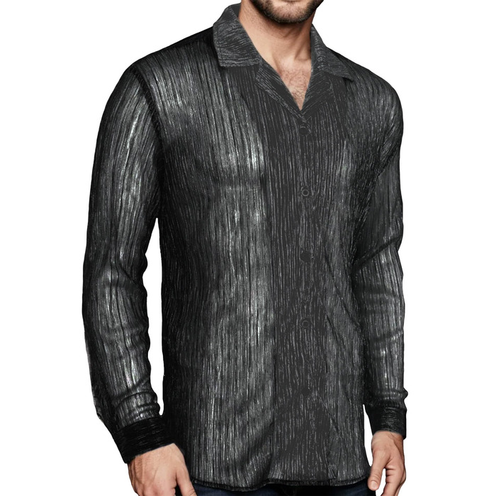 Чоловіча прозора блуза з довгим рукавом Panegy, мереживна сорочка, сітчаста, обтисла, для клубу (чорний, розмір M)