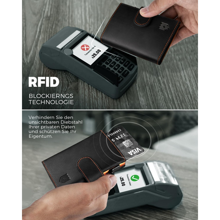Чоловічий гаманець-картхолдер DODENSHA з RFID-захистом, автоматичним pop-up механізмом, відділенням для монет та вікном для ID (чорний з помаранчевим)